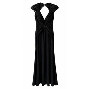 Morrell Maxie Black Beaded Evening Gown Long Dress Size 4